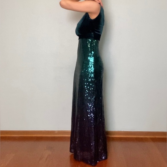 6 stretchy allover Sequin green purple high slit mermaid sleeveless dress 16 - Picture 3 of 13